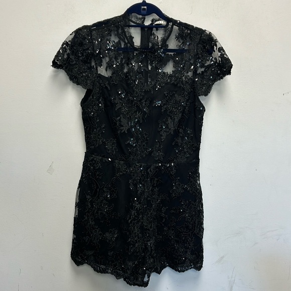 Alice + Olivia Alaina Sequined Lace-Trim Romper - Picture 4 of 11